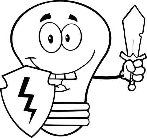 Light Bulb Guarder With Shield And Sword Coloring Page